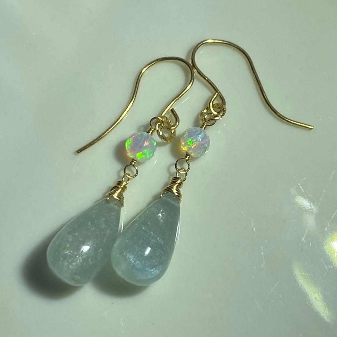 シンデレラアクアマリン＆オパール✴︎14kgfピアスP311