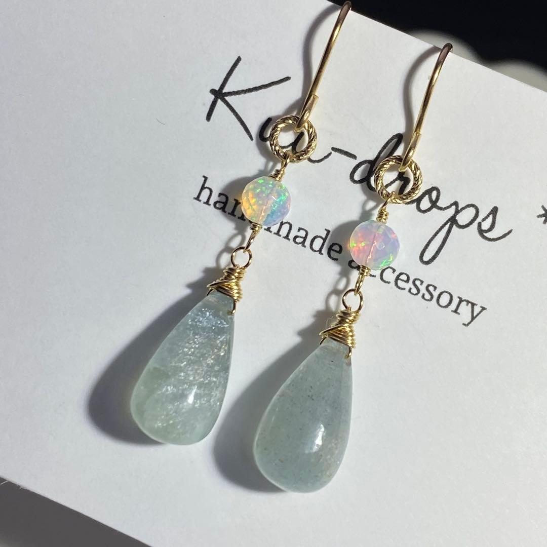 シンデレラアクアマリン＆オパール✴︎14kgfピアスP311