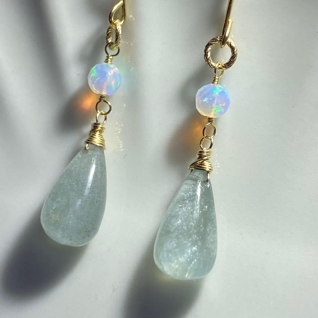 シンデレラアクアマリン＆オパール✴︎14kgfピアスP311