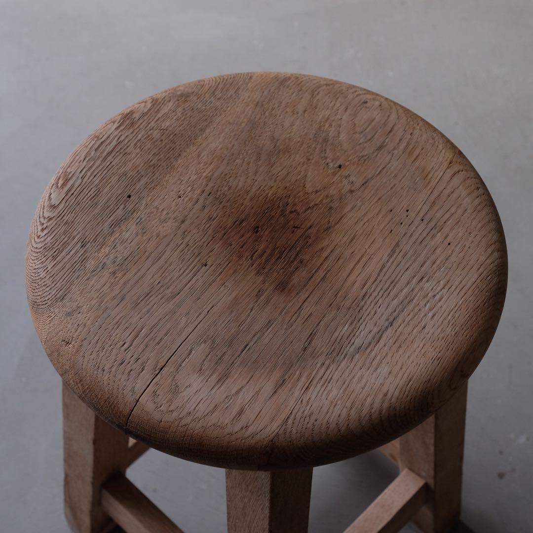 楢材 古い丸椅子　スツール チェア 古家具 古道具 アンティーク 昭和レトロ