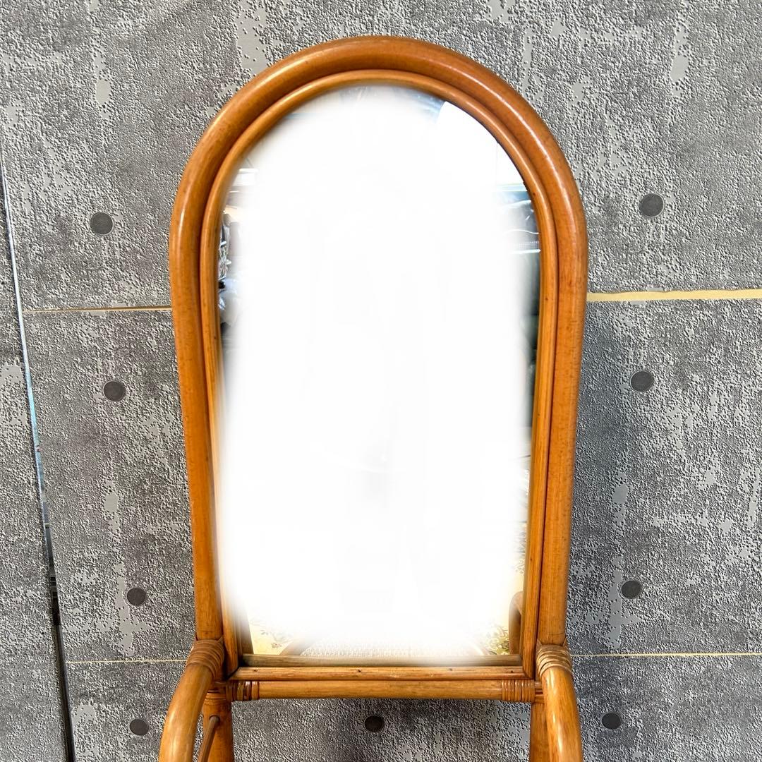 ꧁籐家具꧂ミラー付ラタンスリッパラック シューズ 靴 鏡 玄関収納 昭和レトロ