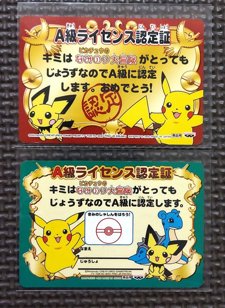 希少良品　なみのり大冒険　A級ライセンス2枚　ピカチュウ