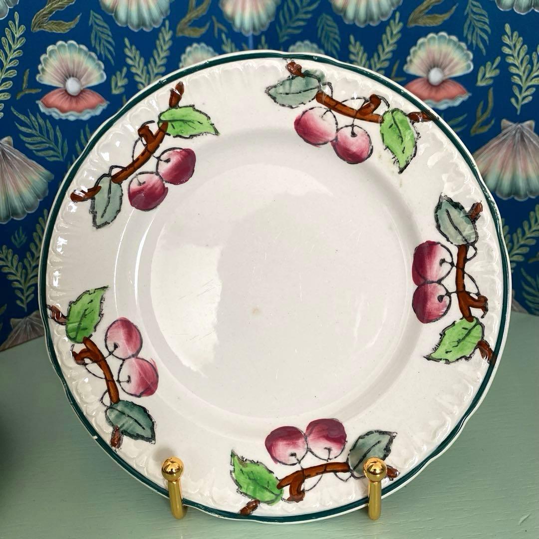 フランスアンティークLongwy ロンウィ プレートチェリー【A】