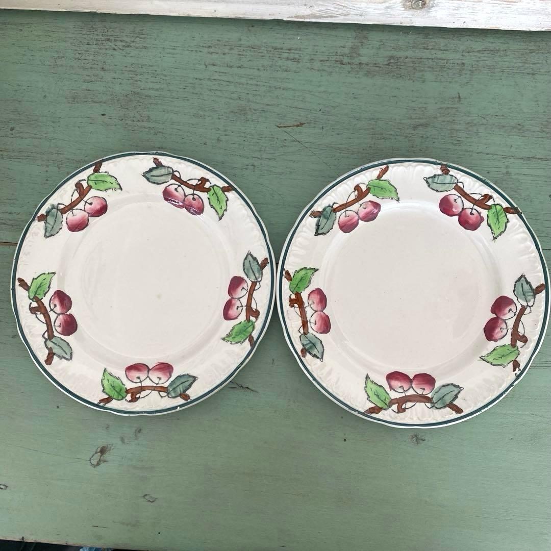 フランスアンティークLongwy ロンウィ プレートチェリー【A】