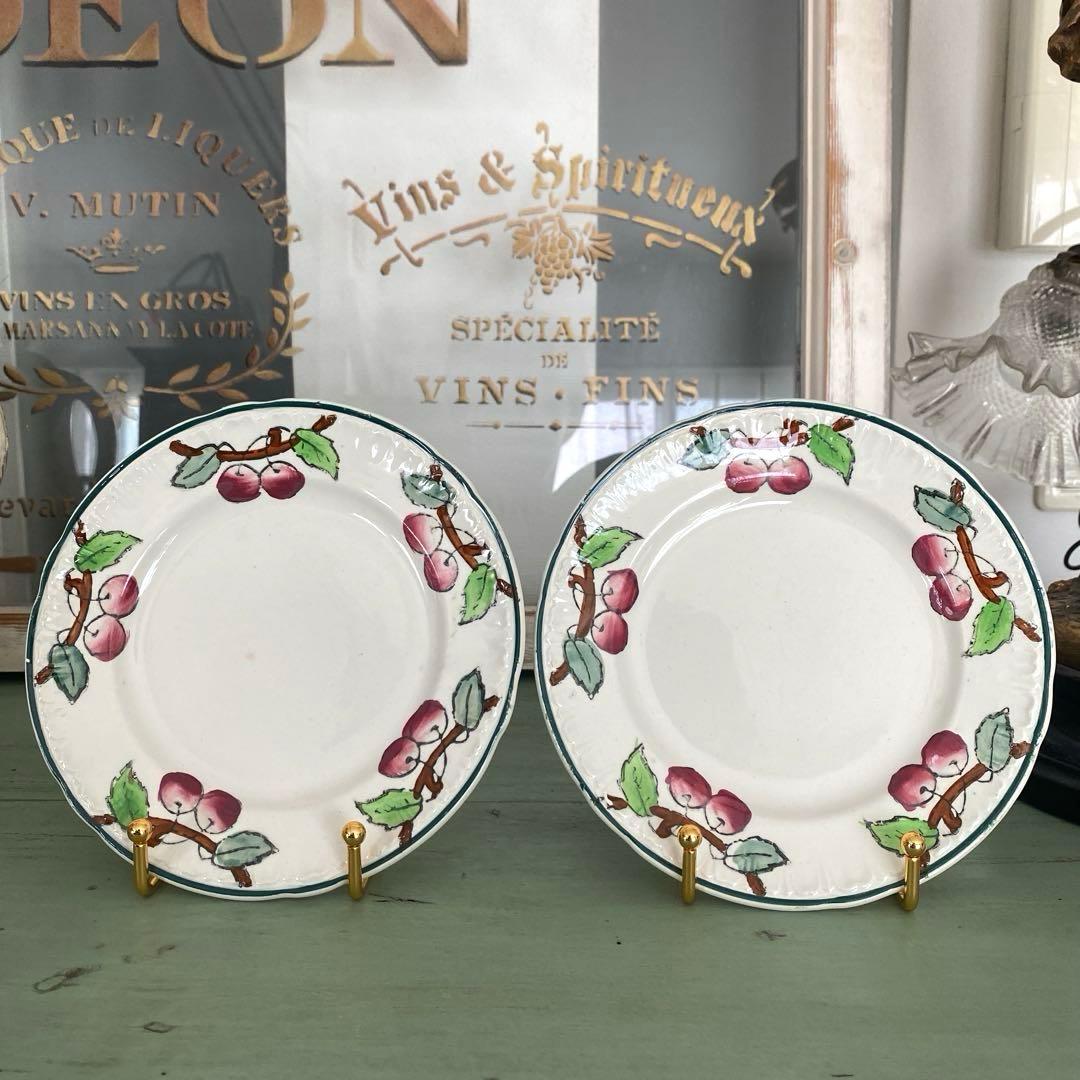 フランスアンティークLongwy ロンウィ プレートチェリー【A】