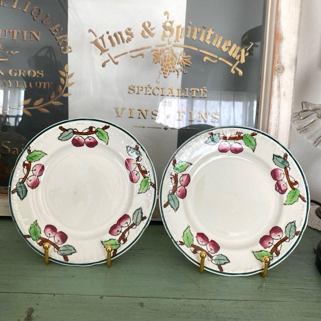 フランスアンティークLongwy ロンウィ プレートチェリー【A】