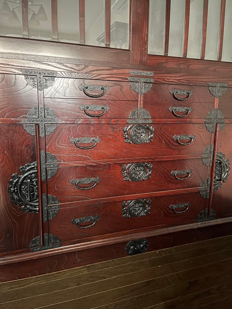 筑後民芸 民芸家具 時代箪笥 茶箪笥 欅 格子 民芸家具