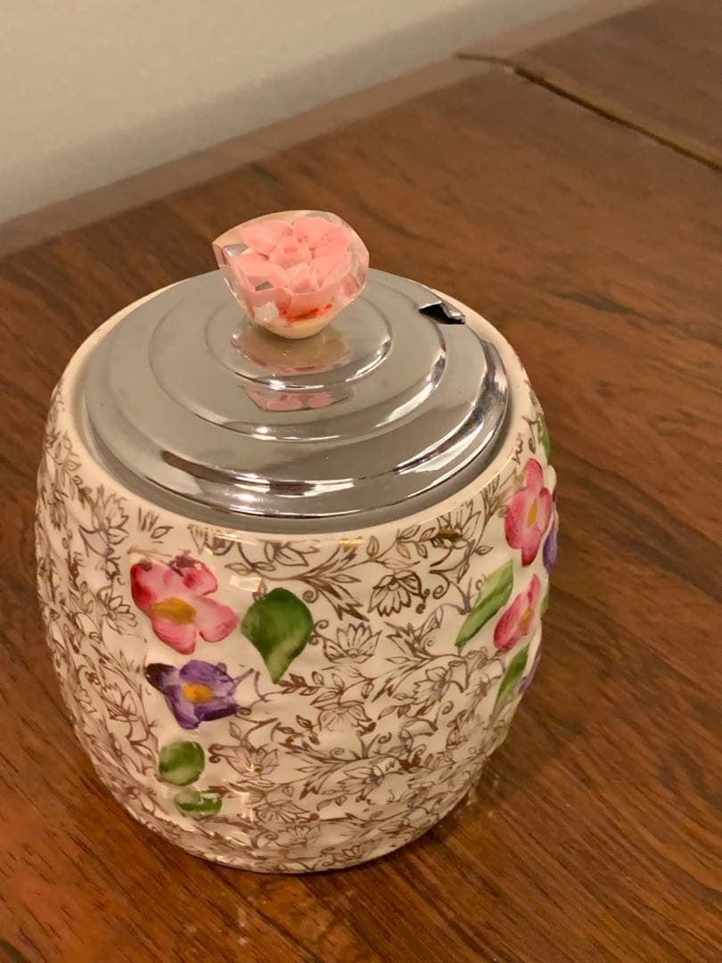 花柄ポーセリン珍しい1960年代ヴィンテージ◆英国WADE社手描ジャム用ジャー