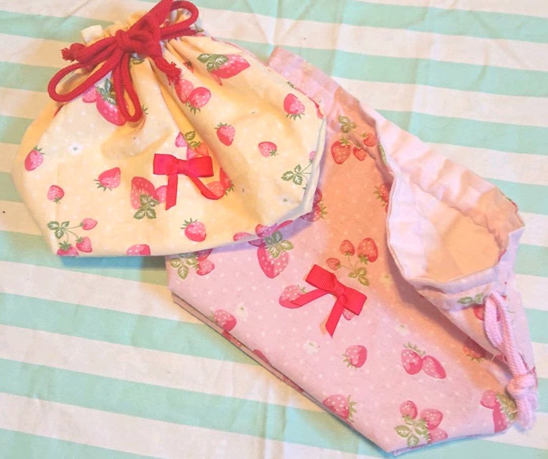 いちご カゴ お弁当袋 レモン ピンク 通園 通学 女子