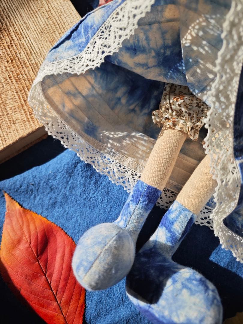 ハンドメイド 藍染柿 渋染め 刺し子 手作り ぬいぐるみ うさぎカップル