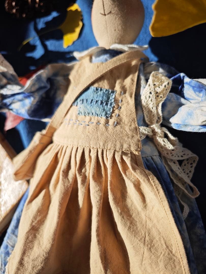 ハンドメイド 藍染柿 渋染め 刺し子 手作り ぬいぐるみ うさぎカップル