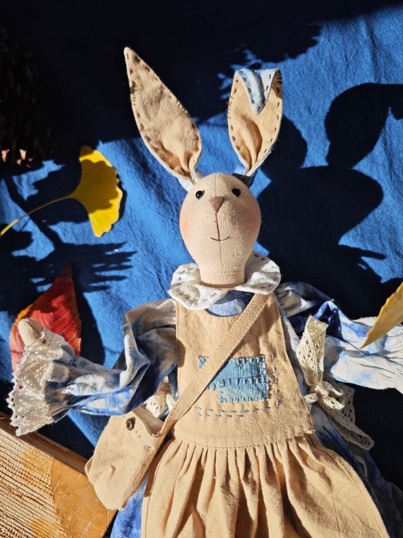 ハンドメイド 藍染柿 渋染め 刺し子 手作り ぬいぐるみ うさぎカップル