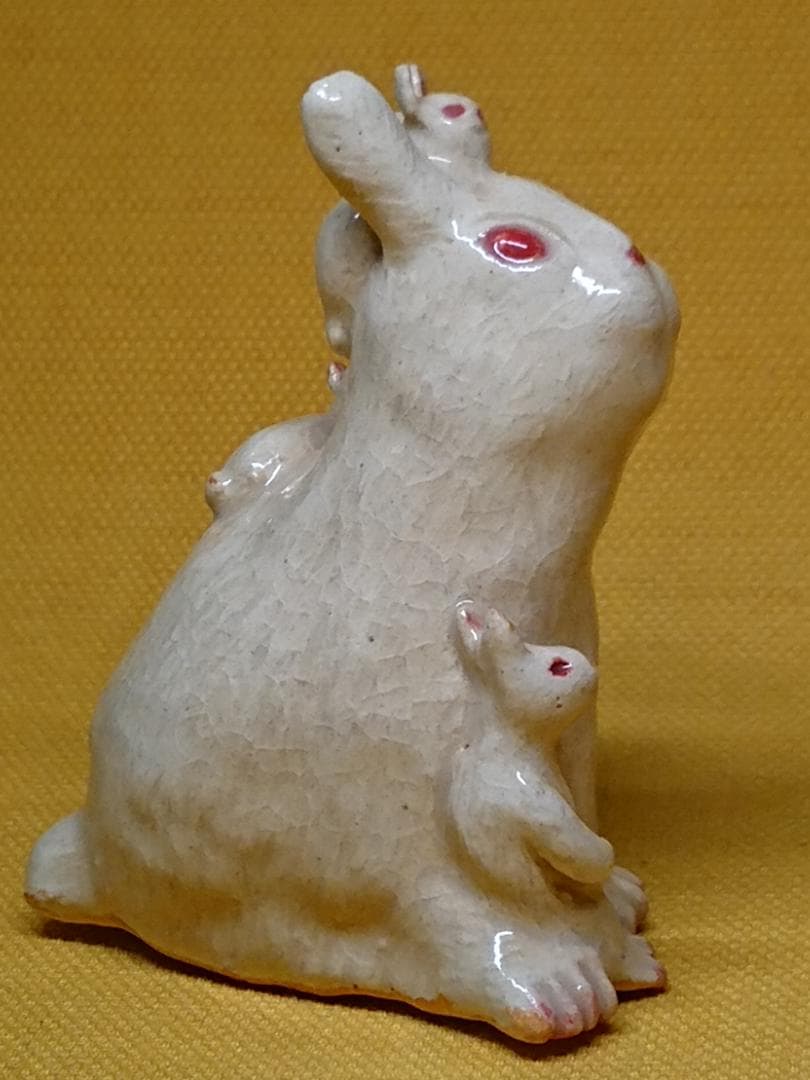 ラビット　兎　親子　陶器　オブジェ　置物　インテリア　工芸品　美術品　A1363