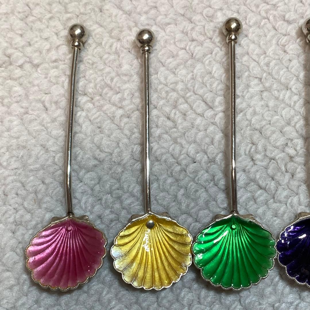 バーナード・インストーン　ギョーシエ・エナメル製　デミタススプーン　6色セット