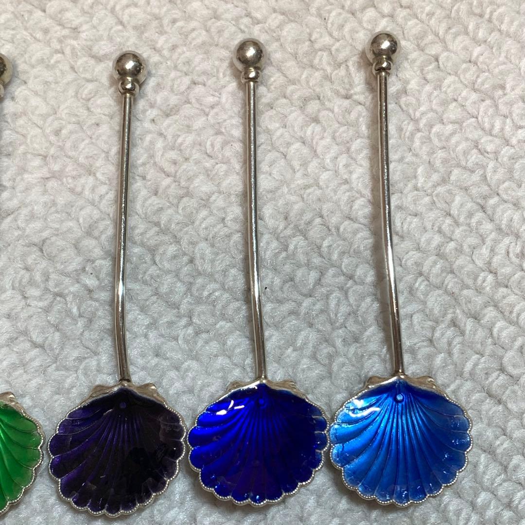 バーナード・インストーン　ギョーシエ・エナメル製　デミタススプーン　6色セット