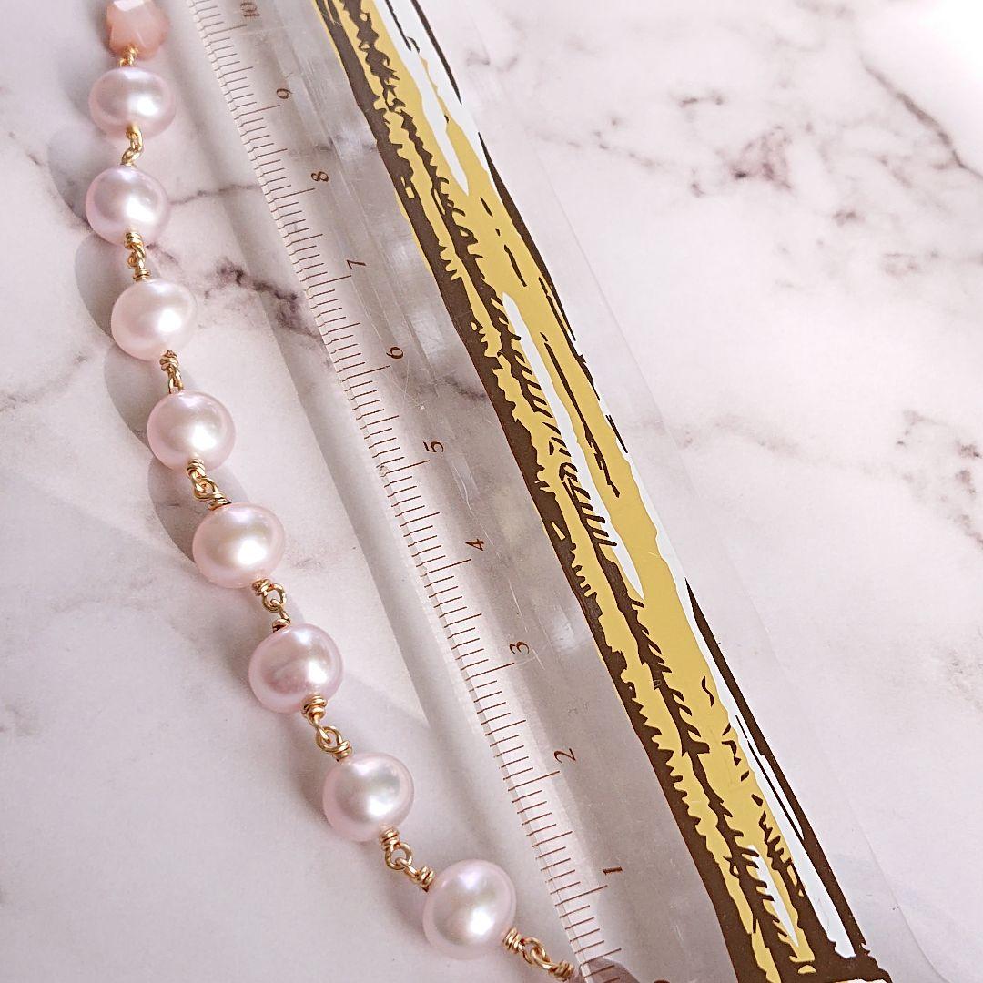 14kgf 天然石スコロライト、アメトリン、真珠のロングネックレス　ハンドメイド