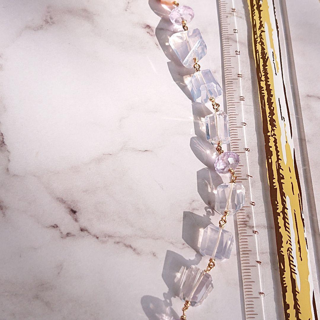 14kgf 天然石スコロライト、アメトリン、真珠のロングネックレス　ハンドメイド