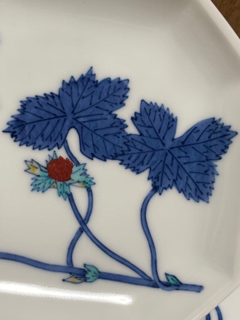 【未使用】今泉今右衛門　錦苺絵銘々皿　5枚組　角皿