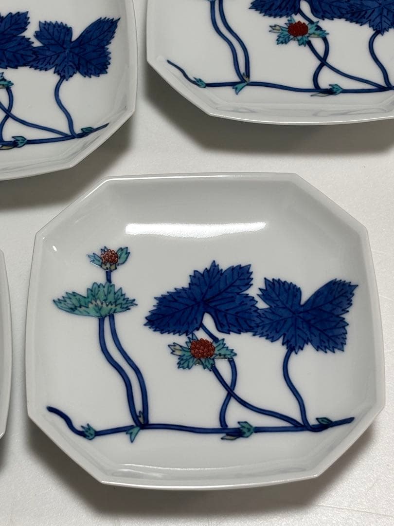 【未使用】今泉今右衛門　錦苺絵銘々皿　5枚組　角皿