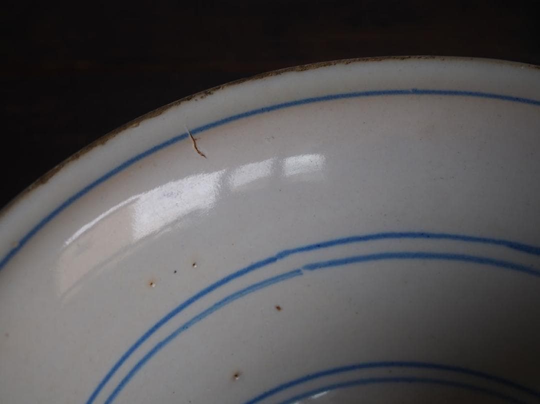 マニセス 青ライン 鉢 陶器 19世紀 スペイン古陶 スペインデルフト/K152