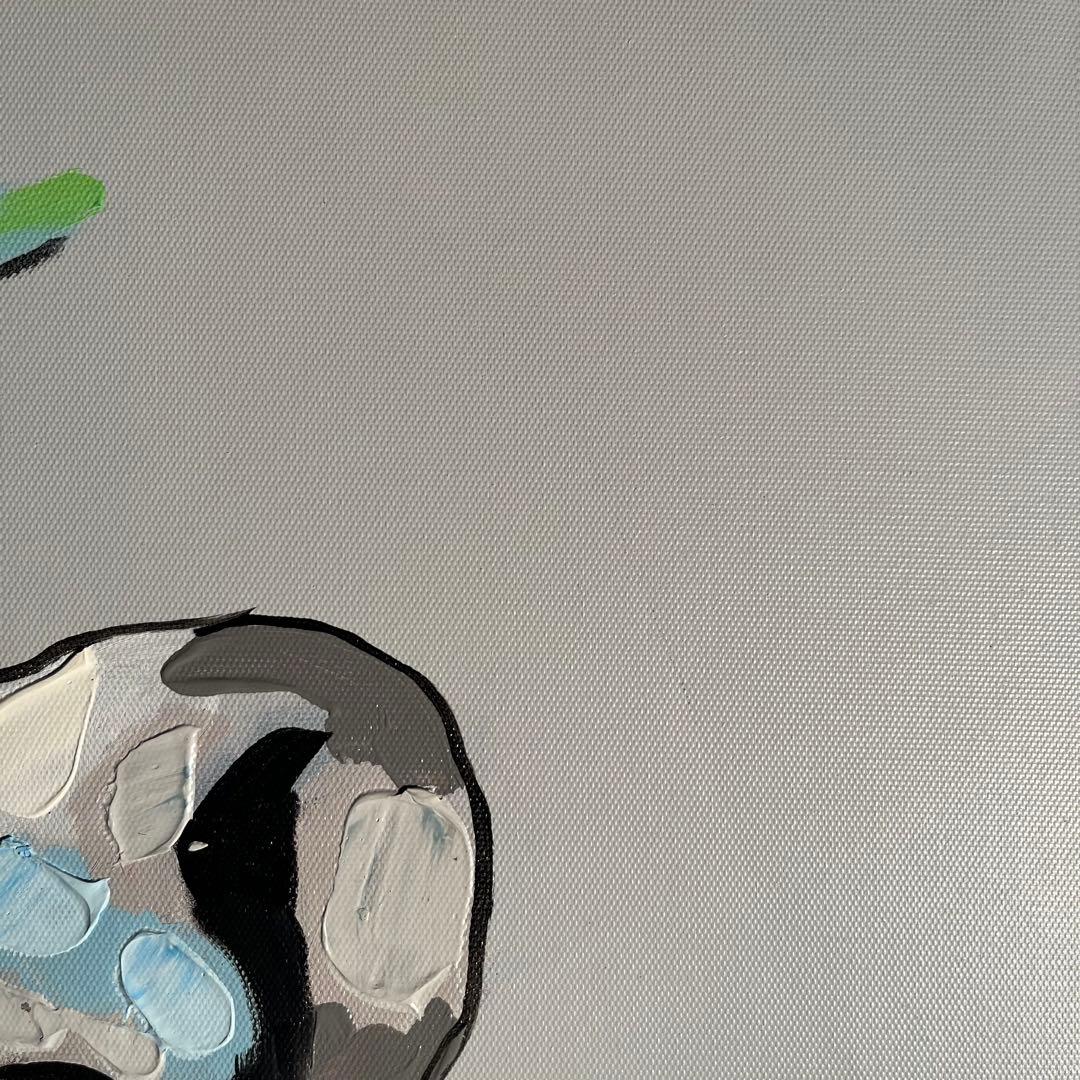 手書き油絵 ブルと小鳥 肉筆絵画 インテリア 油彩画