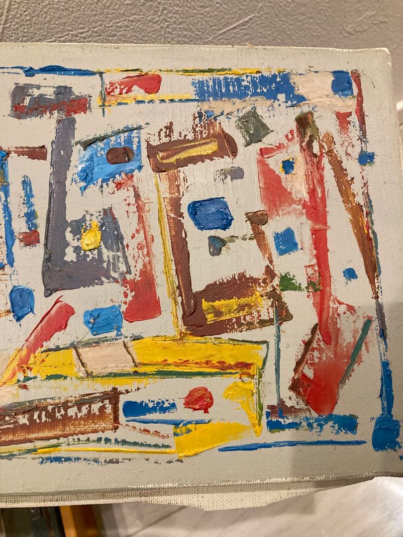 山崎和夫作　抽象画 油彩画 白いフレーム