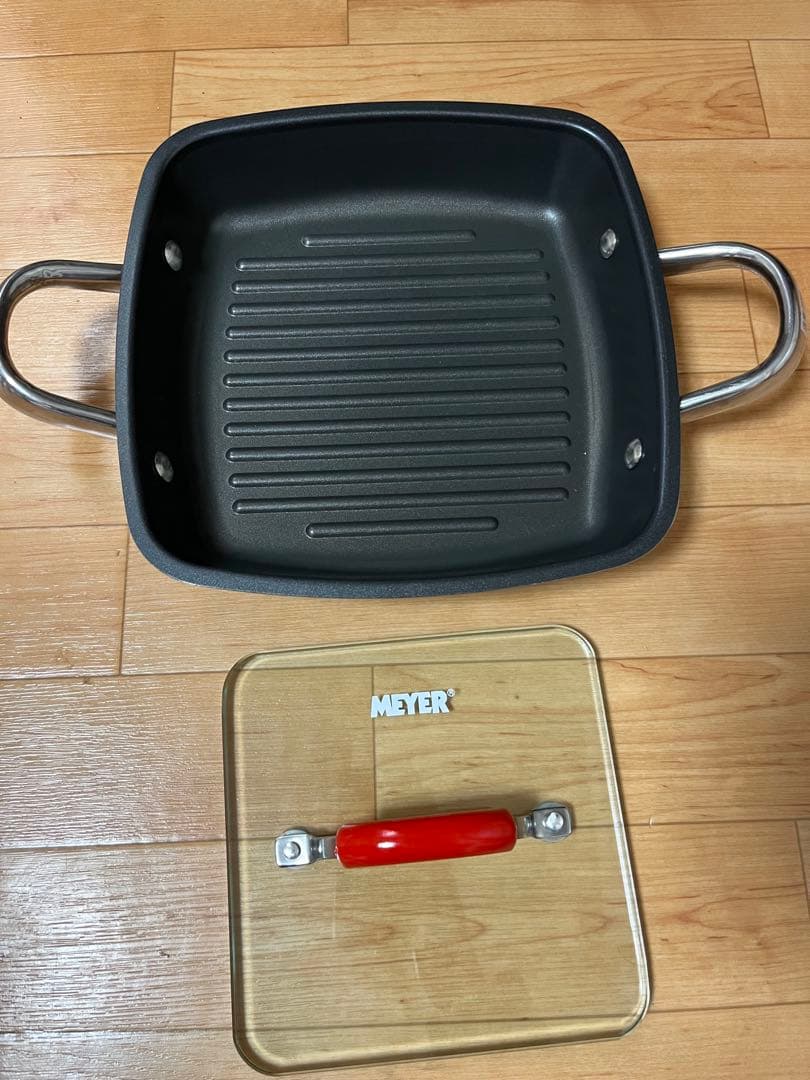 MEYER 正方形グリルパン 24㎝ガラス蓋　グリルプレス付き　中古