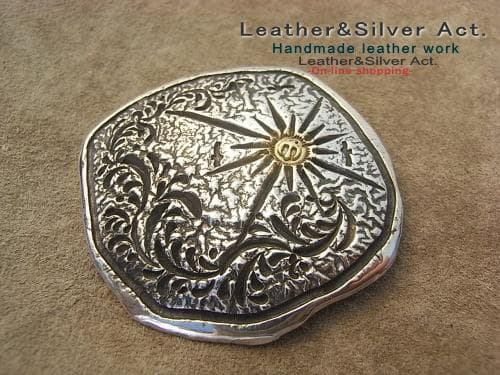 1点物手彫りコンチョ　シルバー925　ゴールド（ｋ18）インデアンジュエリー