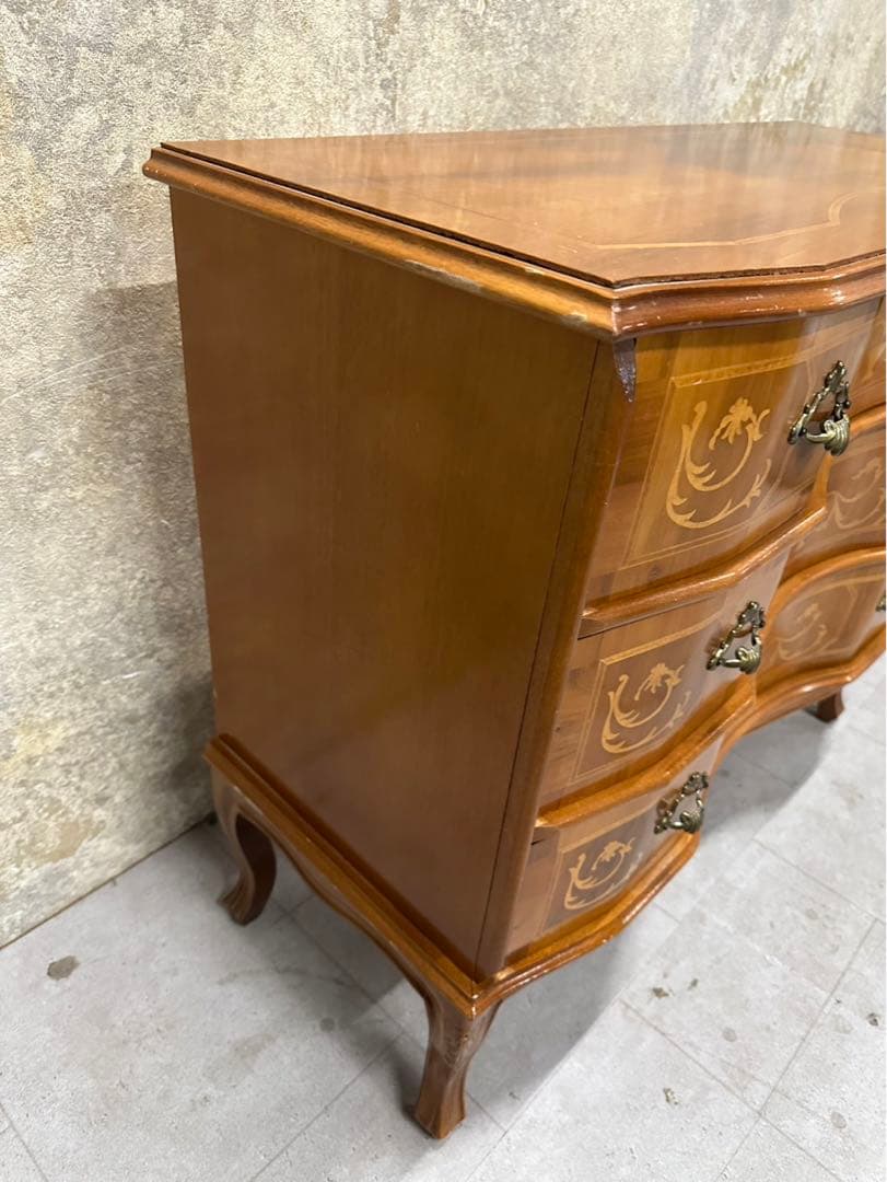 猫脚 象嵌チェスト 3段 ロココ調 タンス アンティーク風