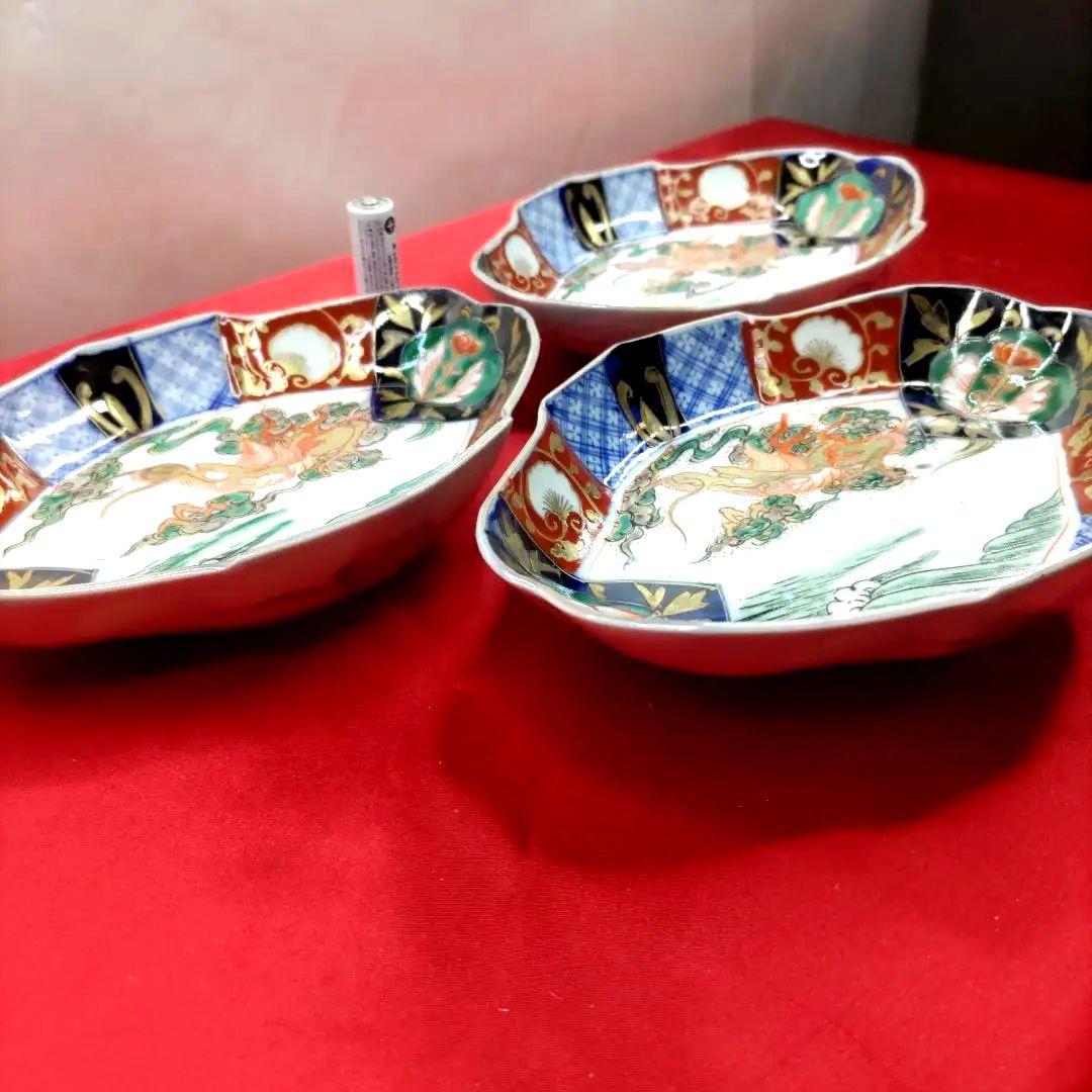 有田焼　伊万里焼　古伊万里　金彩　色絵　小皿　舟皿　刺し身皿　3客セット