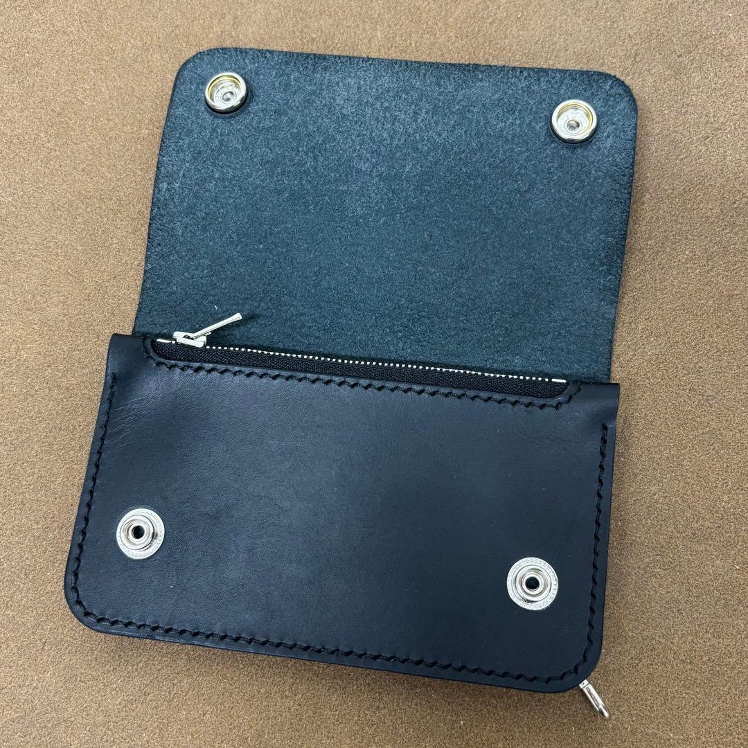 トラッカーウォレット　ミドル　黒　2層　ヌメ革　姫路レザー