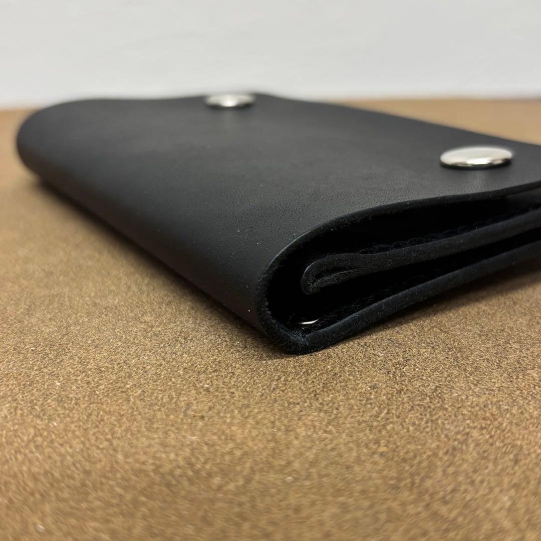 トラッカーウォレット　ミドル　黒　2層　ヌメ革　姫路レザー