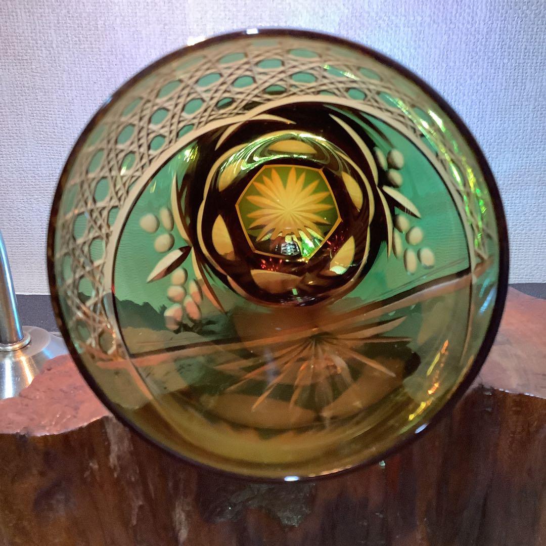 【未使用・美品】　『小樽切子』　緑琥珀タンブラー