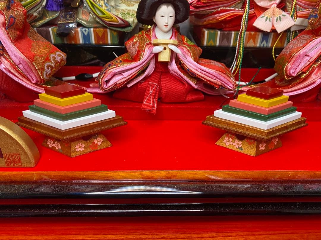 東京久月　雛人形五人飾りアクリルケース入り・間口約５７×奥行約３１×高さ約３８㎝