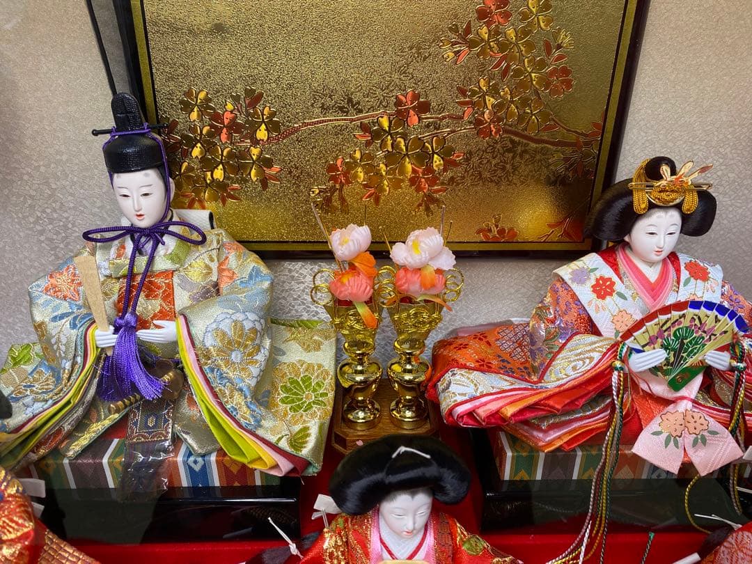 東京久月　雛人形五人飾りアクリルケース入り・間口約５７×奥行約３１×高さ約３８㎝