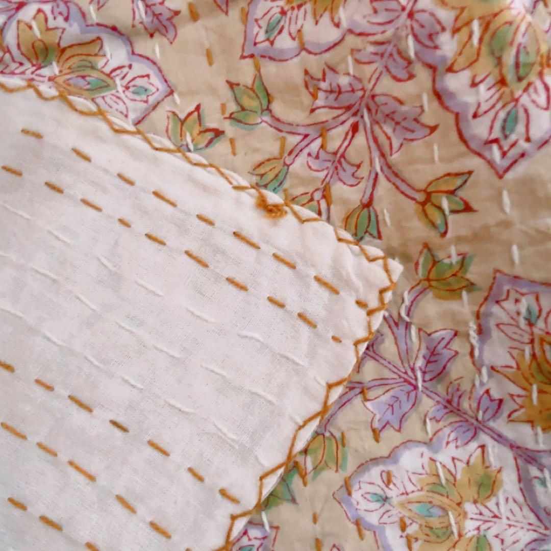 【大判】ソファーカバー　カンタキルト　ブロックプリントキルト