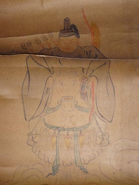 稀少 アンティーク 八幡宮 八幡神社 八幡神 八幡大神 神馬 紙本 肉筆 掛軸