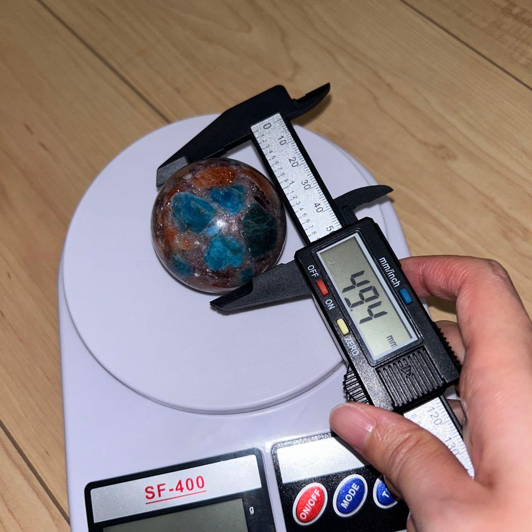 49.4ミリ レア レピドライト サンストーン アパタイト共生 スフィア 天然石