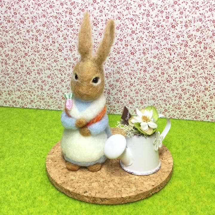 羊毛フェルト ママうさぎ　ドライフラワーポット