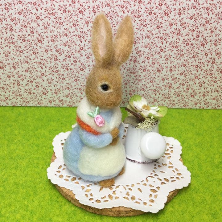 羊毛フェルト ママうさぎ　ドライフラワーポット