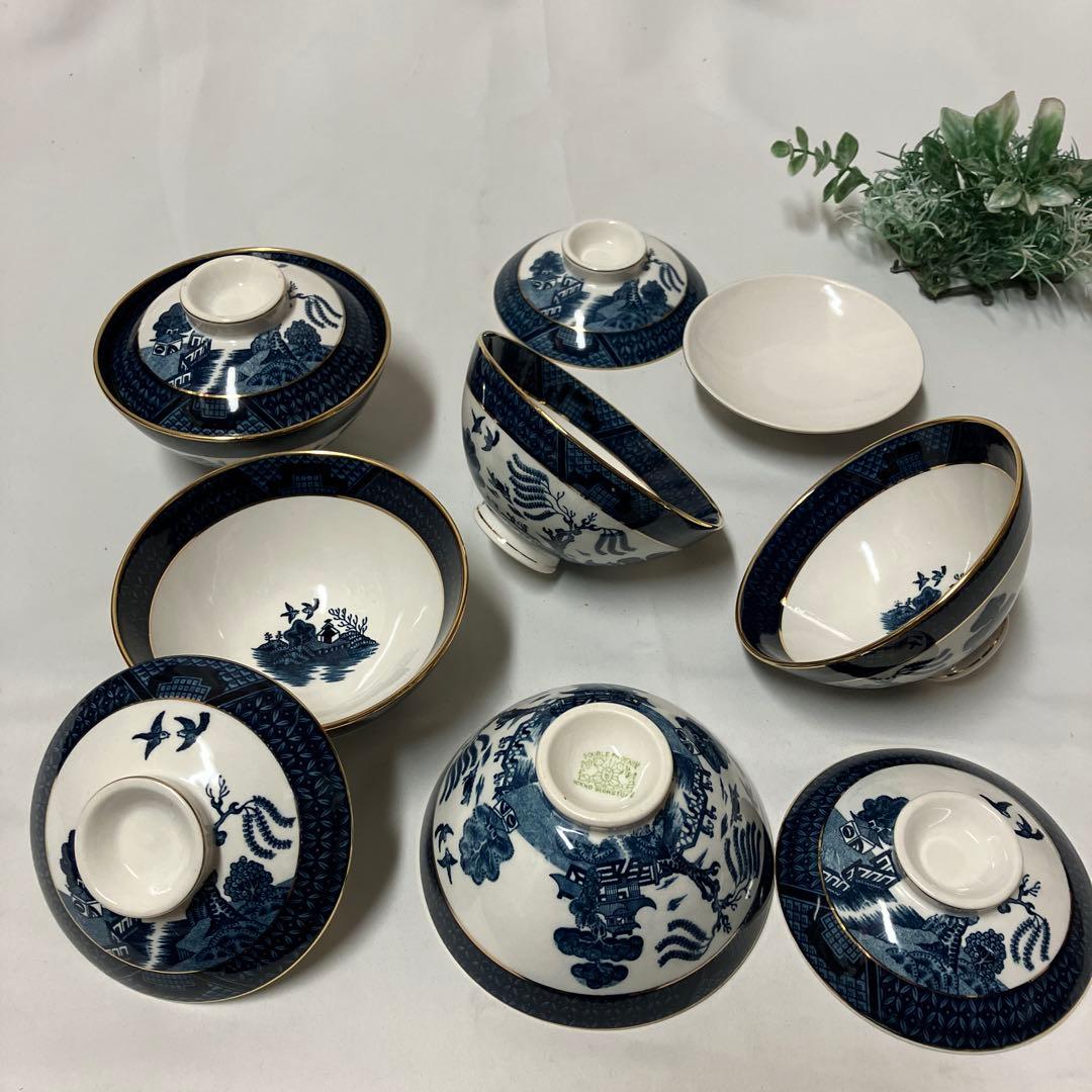 ニッコー　ダブルフェニックス　蓋つき茶碗5客　ウィローパターン　山水　レトロレア