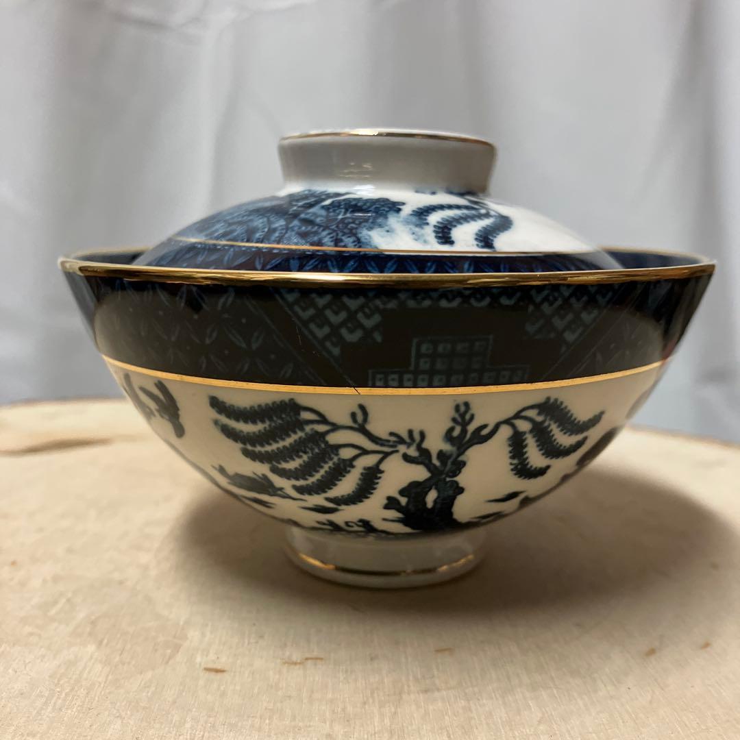 ニッコー　ダブルフェニックス　蓋つき茶碗5客　ウィローパターン　山水　レトロレア