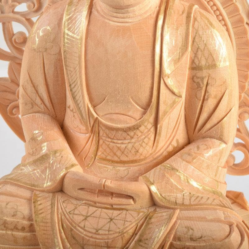 仏教美術　桧彫刻　釈迦如来座像　仏像　蓮華台　C　8855