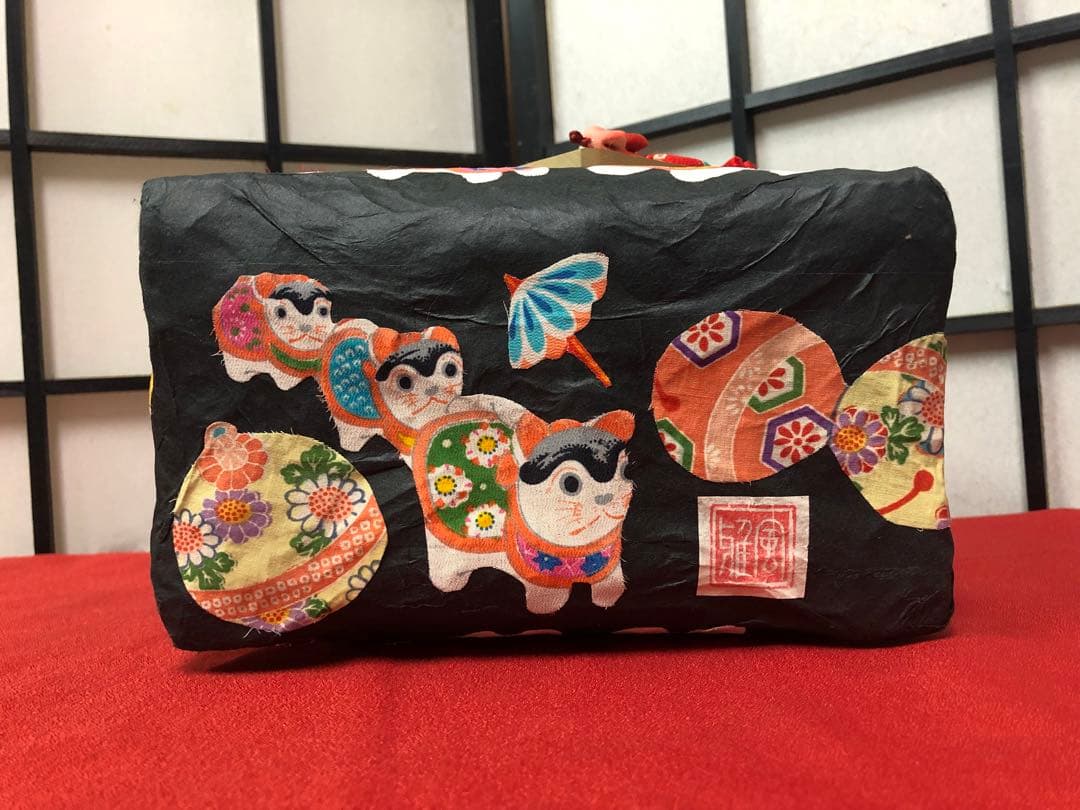 一閑張り　一閑張りバック　正絹古布　鯛車　福良雀　狛犬　犬張子　いっぱい　可愛い