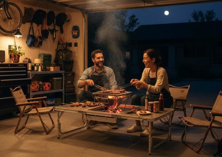 2WAYバーベキューテーブルOW-150 高さ変更可 ケース付 BBQテーブル