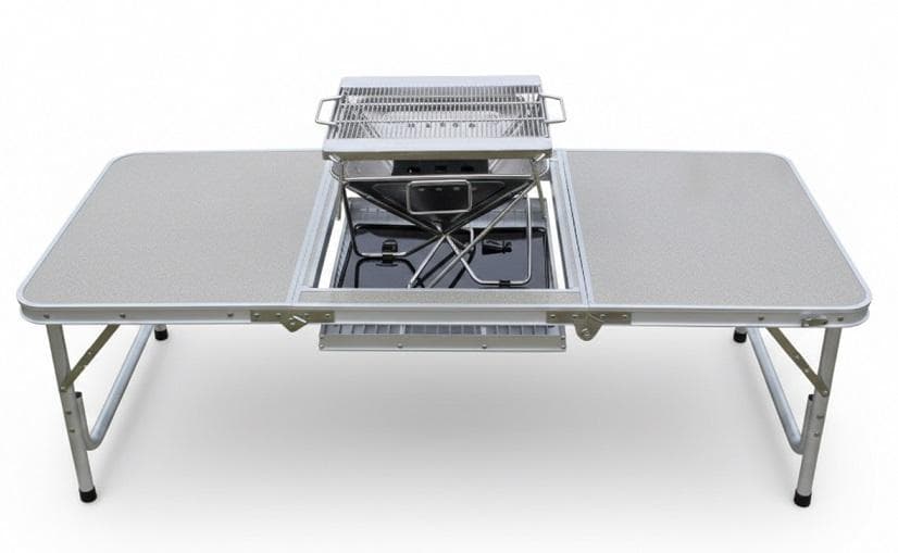 2WAYバーベキューテーブルOW-150 高さ変更可 ケース付 BBQテーブル