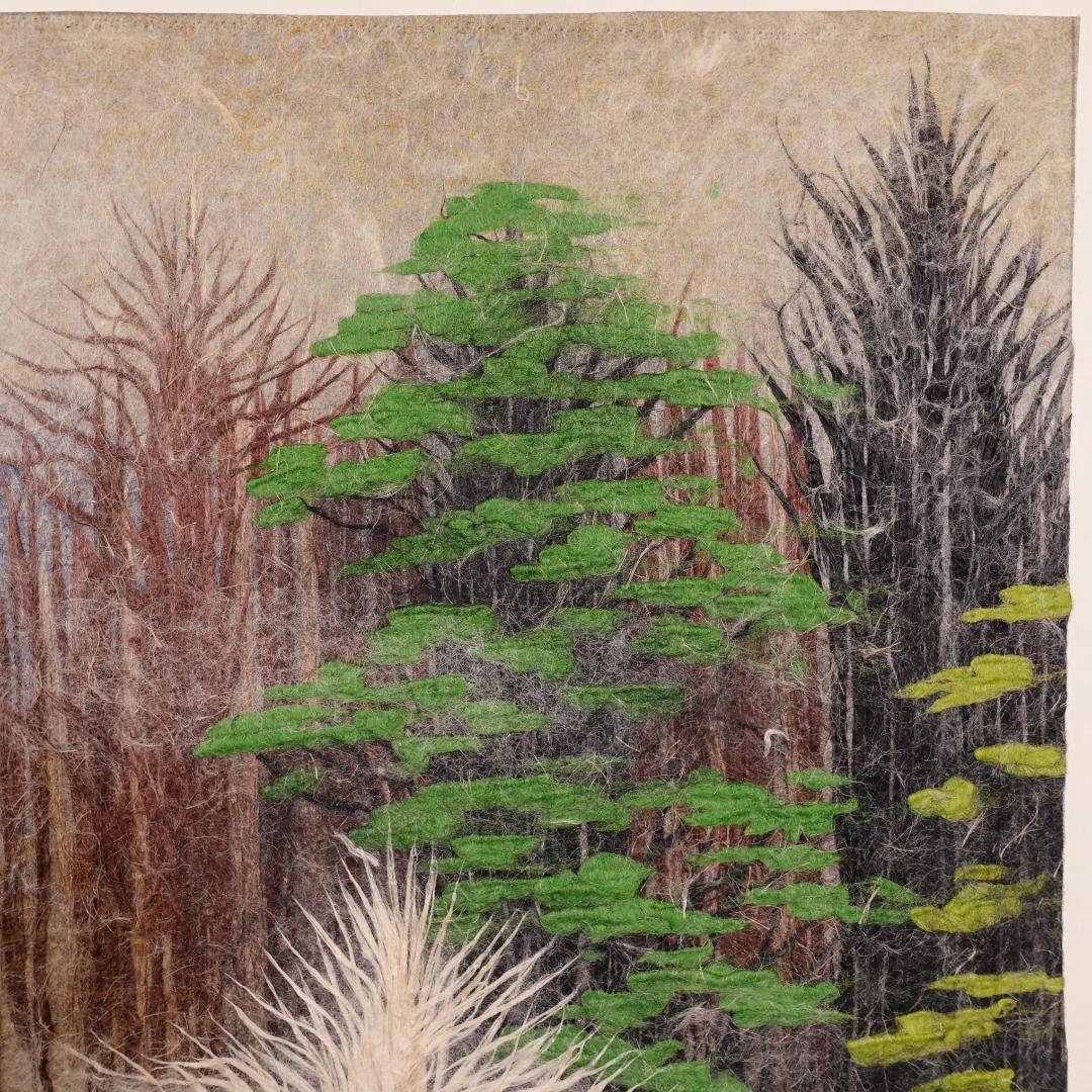 和紙工芸第一人者 山内一生 手漉和紙工芸『山湖』約6号 額装 共シール 真作保証