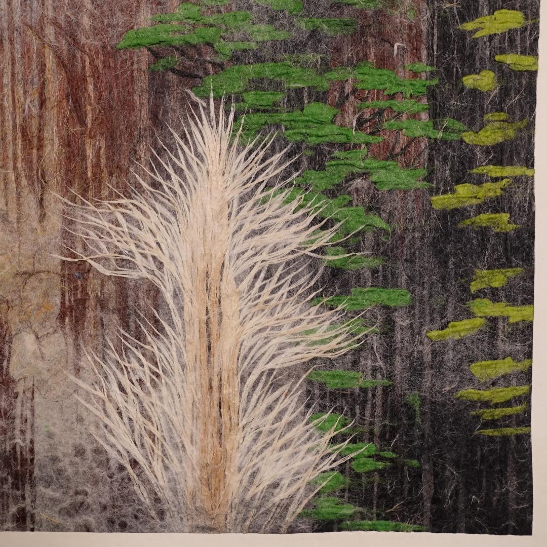 和紙工芸第一人者 山内一生 手漉和紙工芸『山湖』約6号 額装 共シール 真作保証