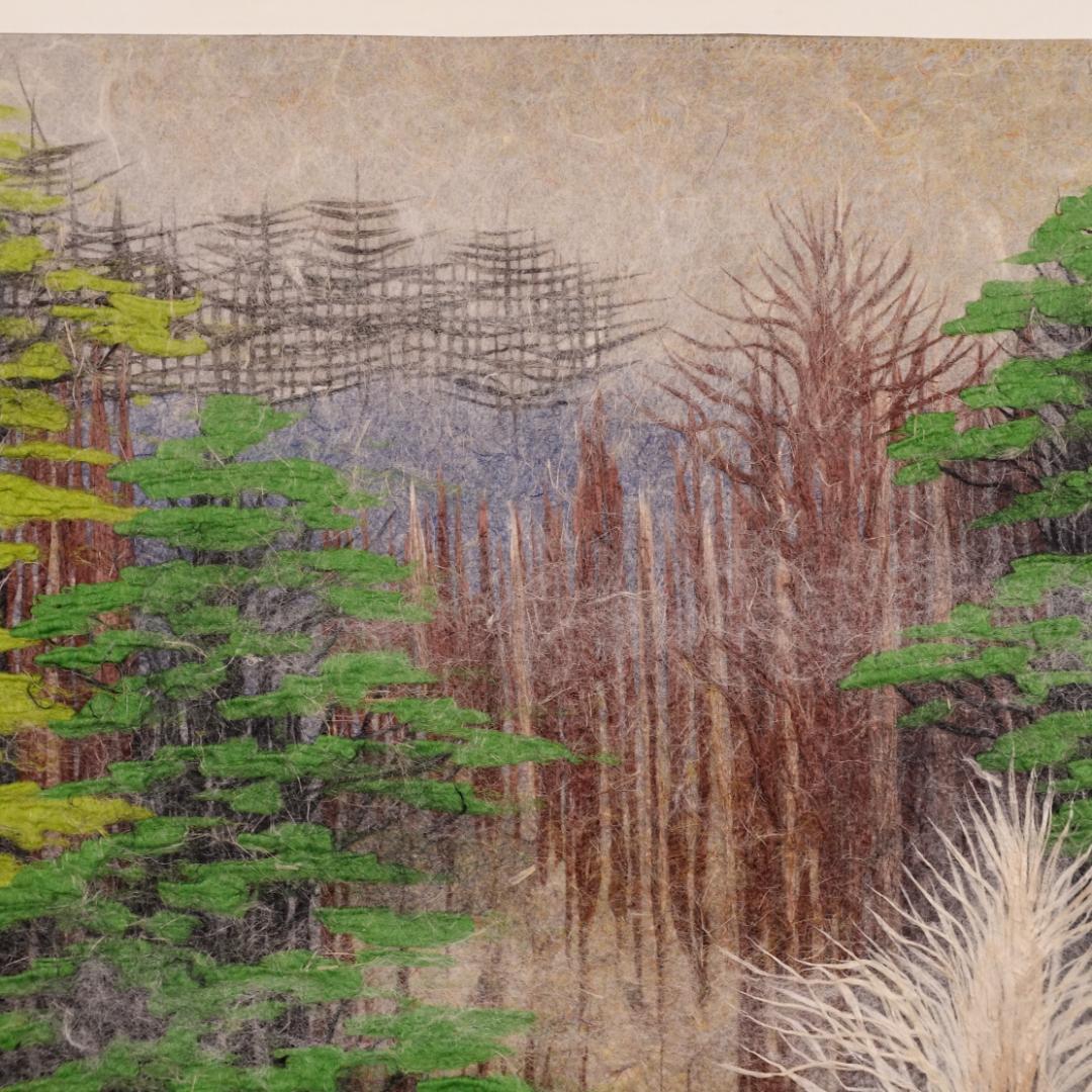 和紙工芸第一人者 山内一生 手漉和紙工芸『山湖』約6号 額装 共シール 真作保証