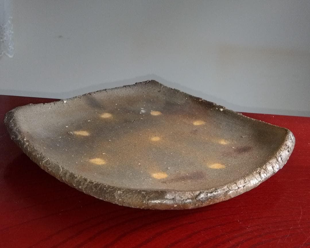 越前焼の名工　白越不朝（塩越窯）自然灰釉究極美逸品灰釉美四方角中盛皿No:6